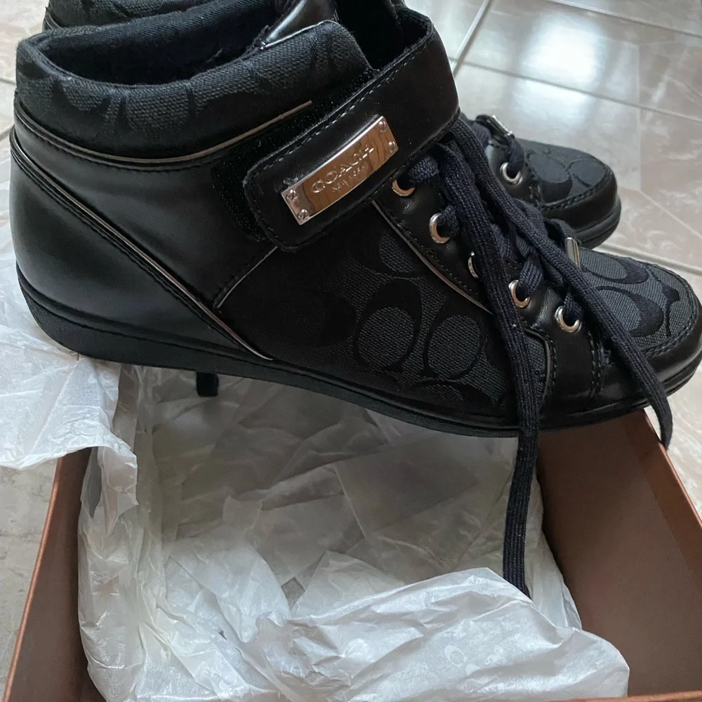 Coach Black Signature High-Top Sneakers with Logo Print